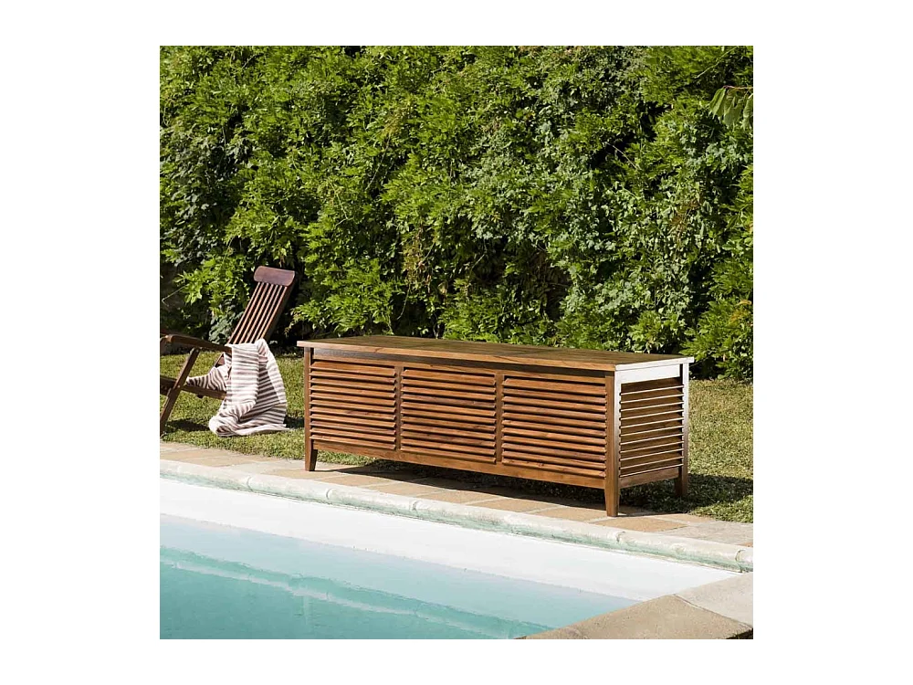 MAEVA - Coffre de jardin piscine en bois teck huilé 200x55cm