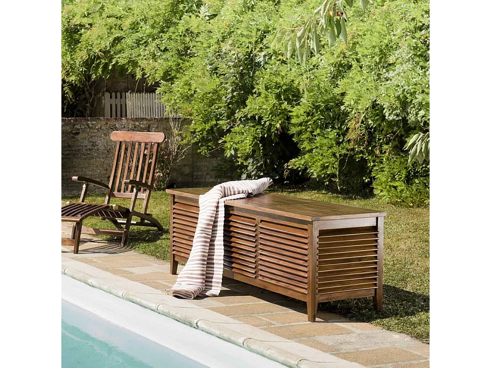 MAEVA - Coffre de jardin piscine en bois teck huilé 200x55cm