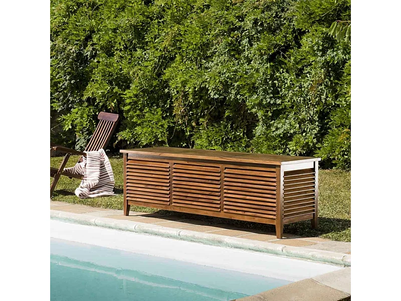 MAEVA - Coffre de jardin piscine en bois teck huilé 200x55cm