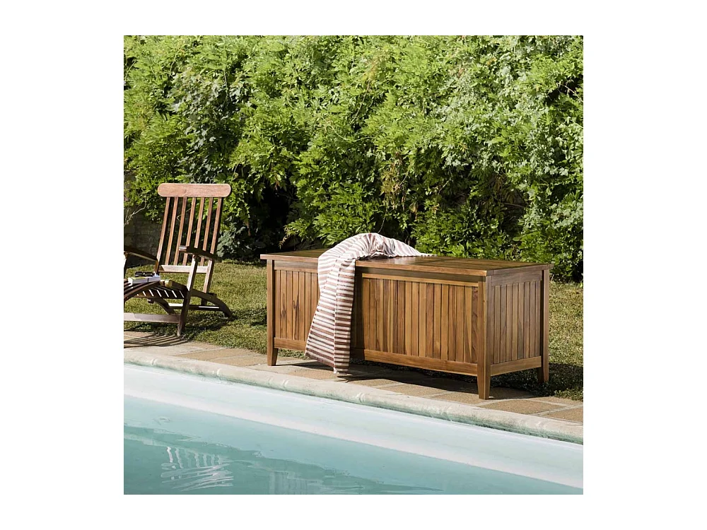 MAEVA - Coffre de jardin piscine en bois teck huilé 165x55cm