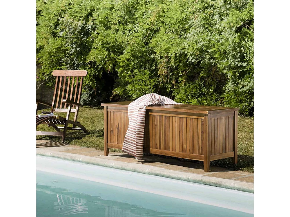 MAEVA - Coffre de jardin piscine en bois teck huilé 165x55cm