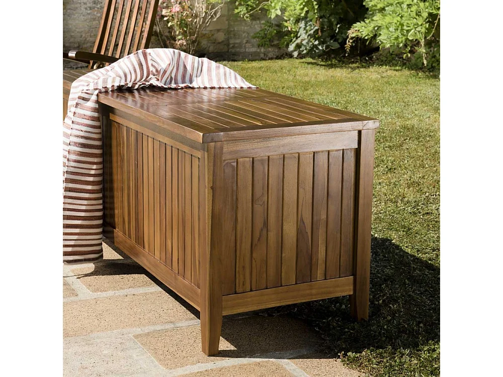 MAEVA - Coffre de jardin piscine en bois teck huilé 165x55cm