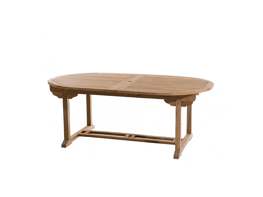 FUN - Table de jardin ovale double ext. 200/300*120 cm en bois Teck