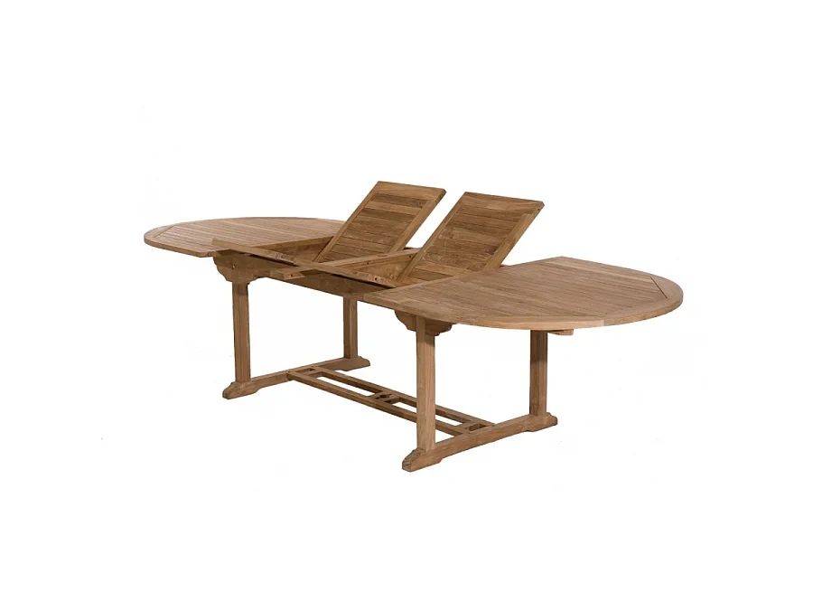 FUN - Table de jardin ovale double ext. 200/300*120 cm en bois Teck