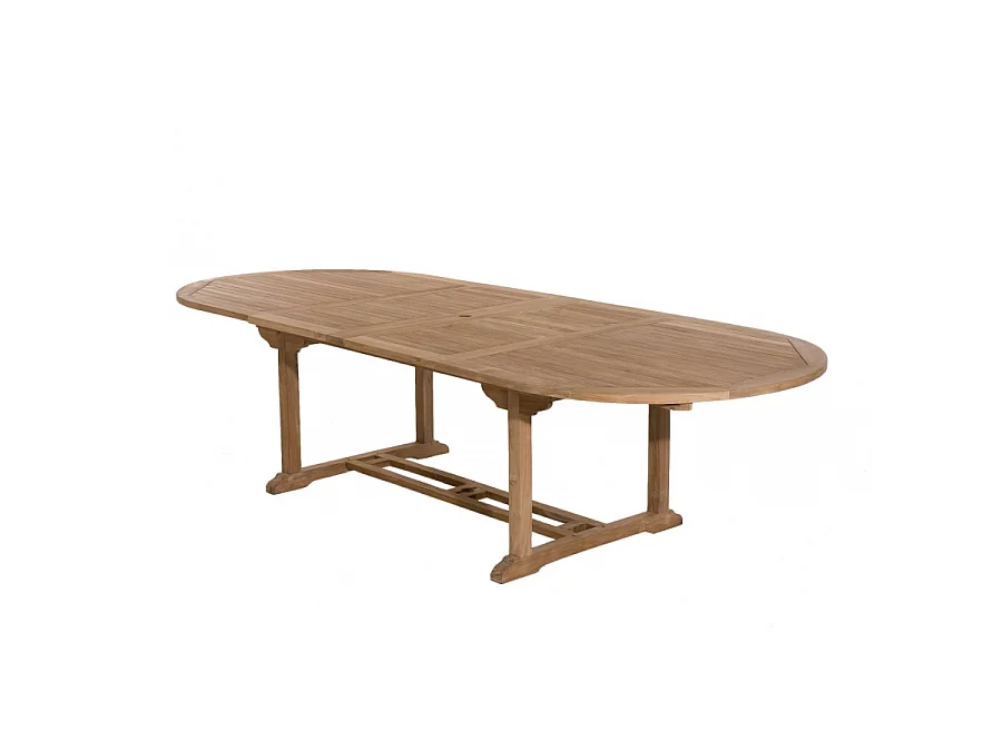 FUN - Table de jardin ovale double ext. 200/300*120 cm en bois Teck