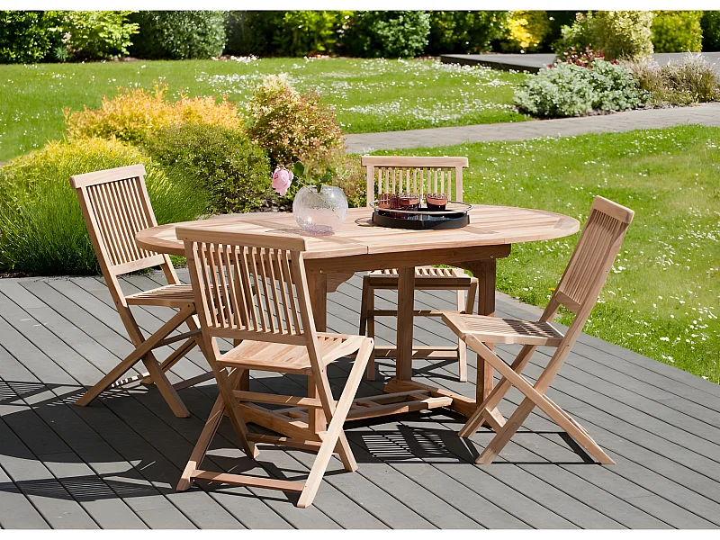 FUN - Table de jardin 4/6 personnes - ovale ext. 120/180 en bois Teck