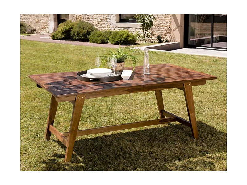 MAEVA - Table de jardin rect. scandi ext. 180/240cm bois teck huilé