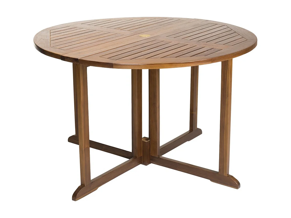 MAEVA - Table de jardin 4/5 pers.- table ronde rabats bois teck huilé