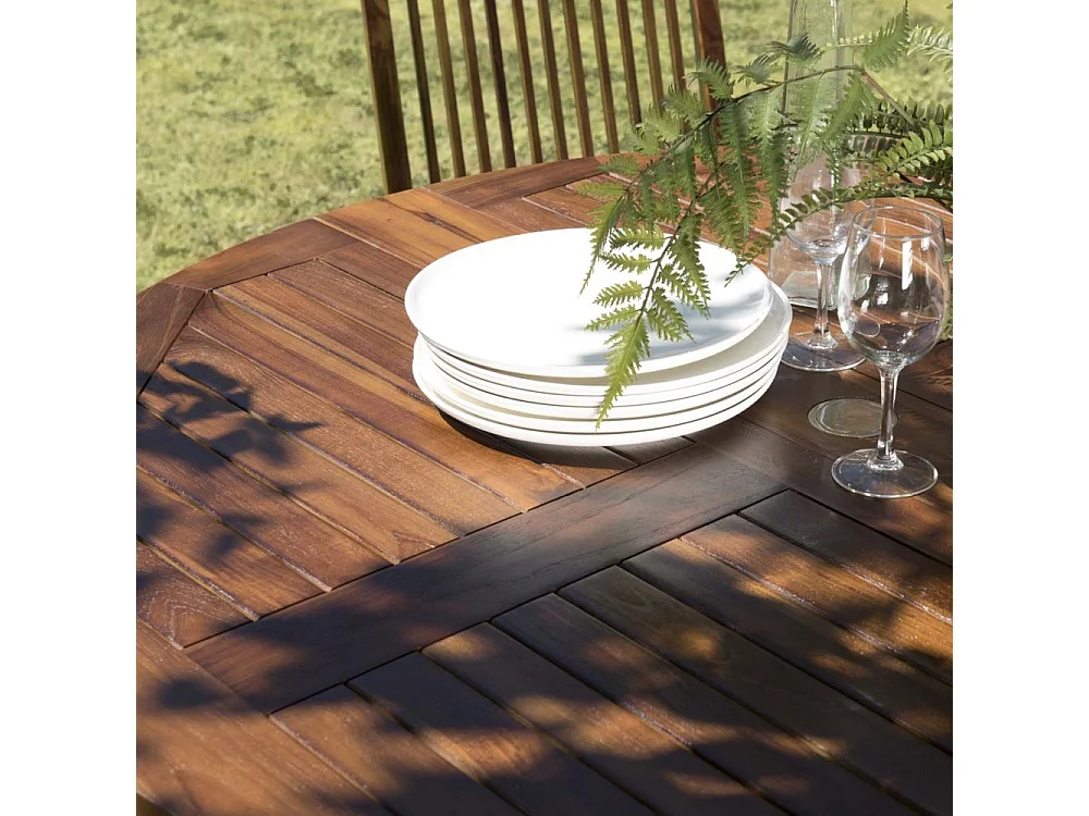 MAEVA - Table de jardin 4/5 pers.- table ronde rabats bois teck huilé