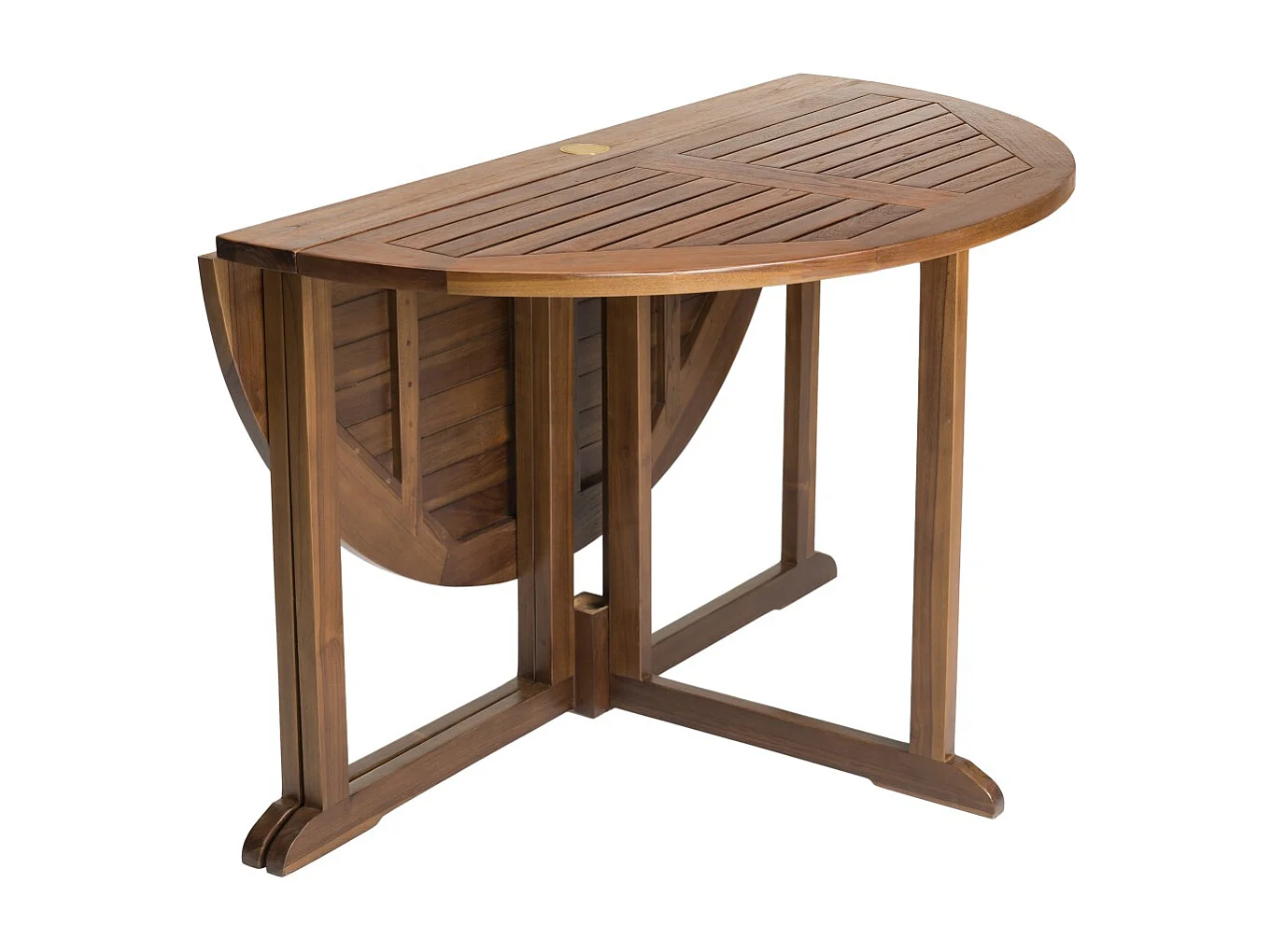MAEVA - Table de jardin 4/5 pers.- table ronde rabats bois teck huilé