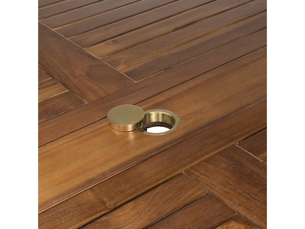 MAEVA - Table de jardin 4/5 pers.- table ronde rabats bois teck huilé