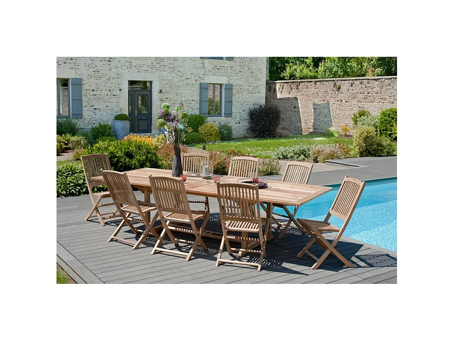 FUN - Table de jardin extensible bois teck 200/300 x 120 cm