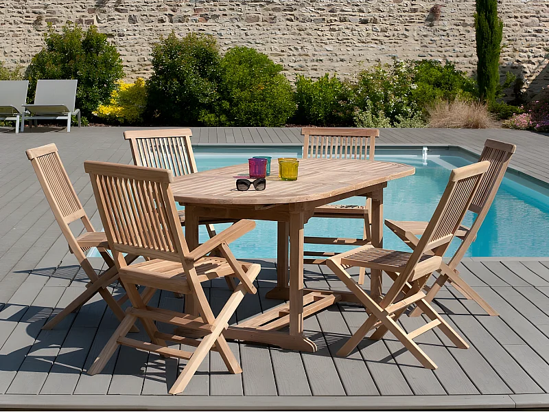 FUN - Table de jardin 6/8 personnes - ovale ext. 150/200 bois Teck