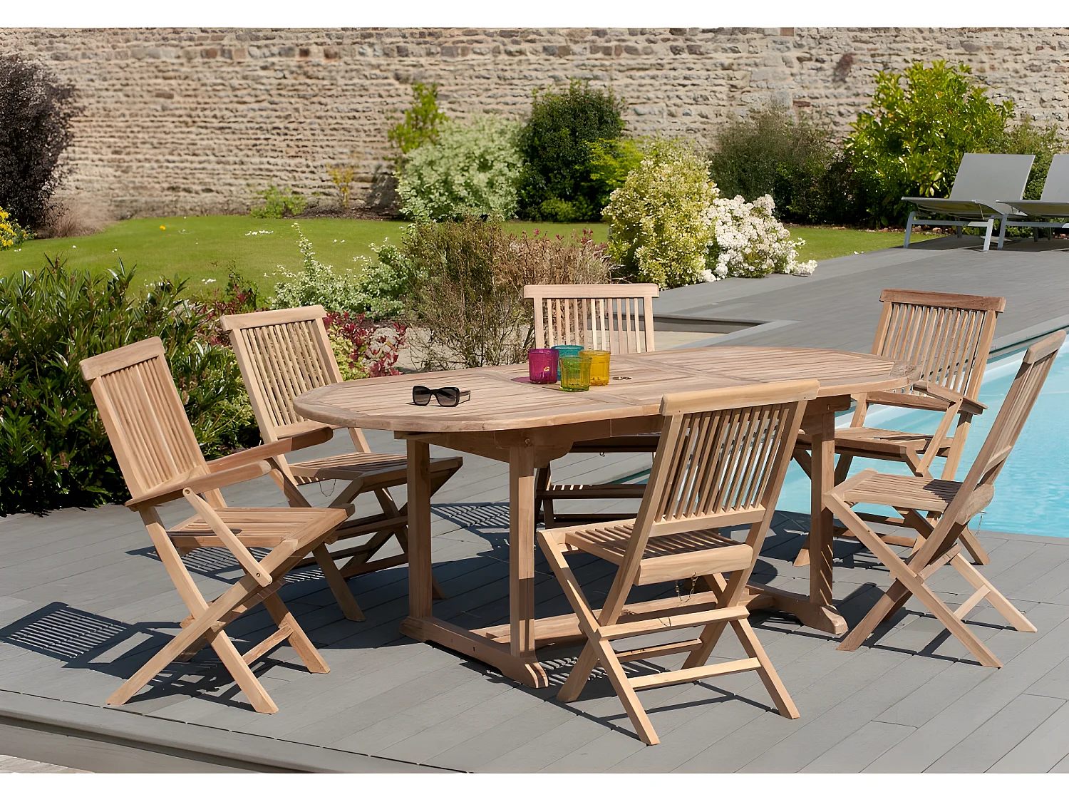 FUN - Table de jardin 6/8 personnes - ovale ext. 150/200 bois Teck