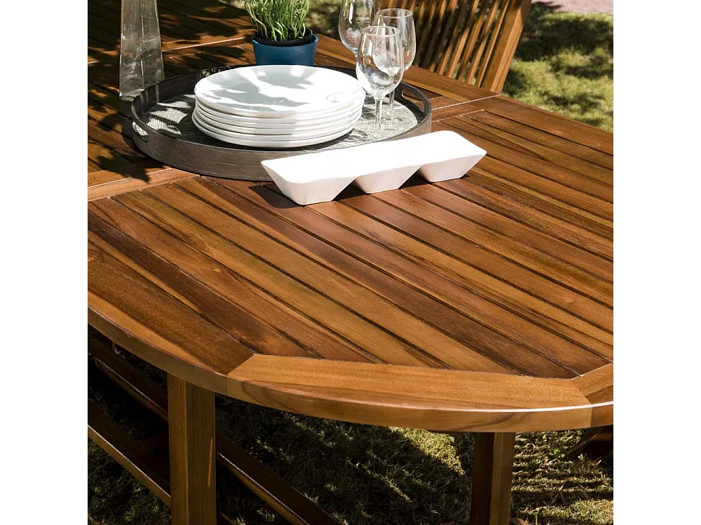 MAEVA - Table de jardin 8/10 pers. Table ext. 180/240cm bois teck huilé