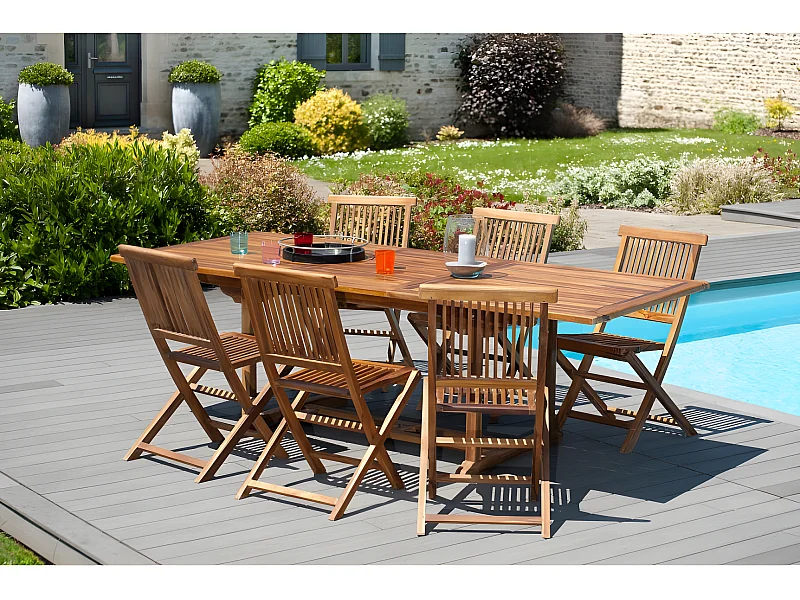 MAEVA - Table de jardin 8/10 pers. rect. Ext. 180/240cm en bois Teck huilé