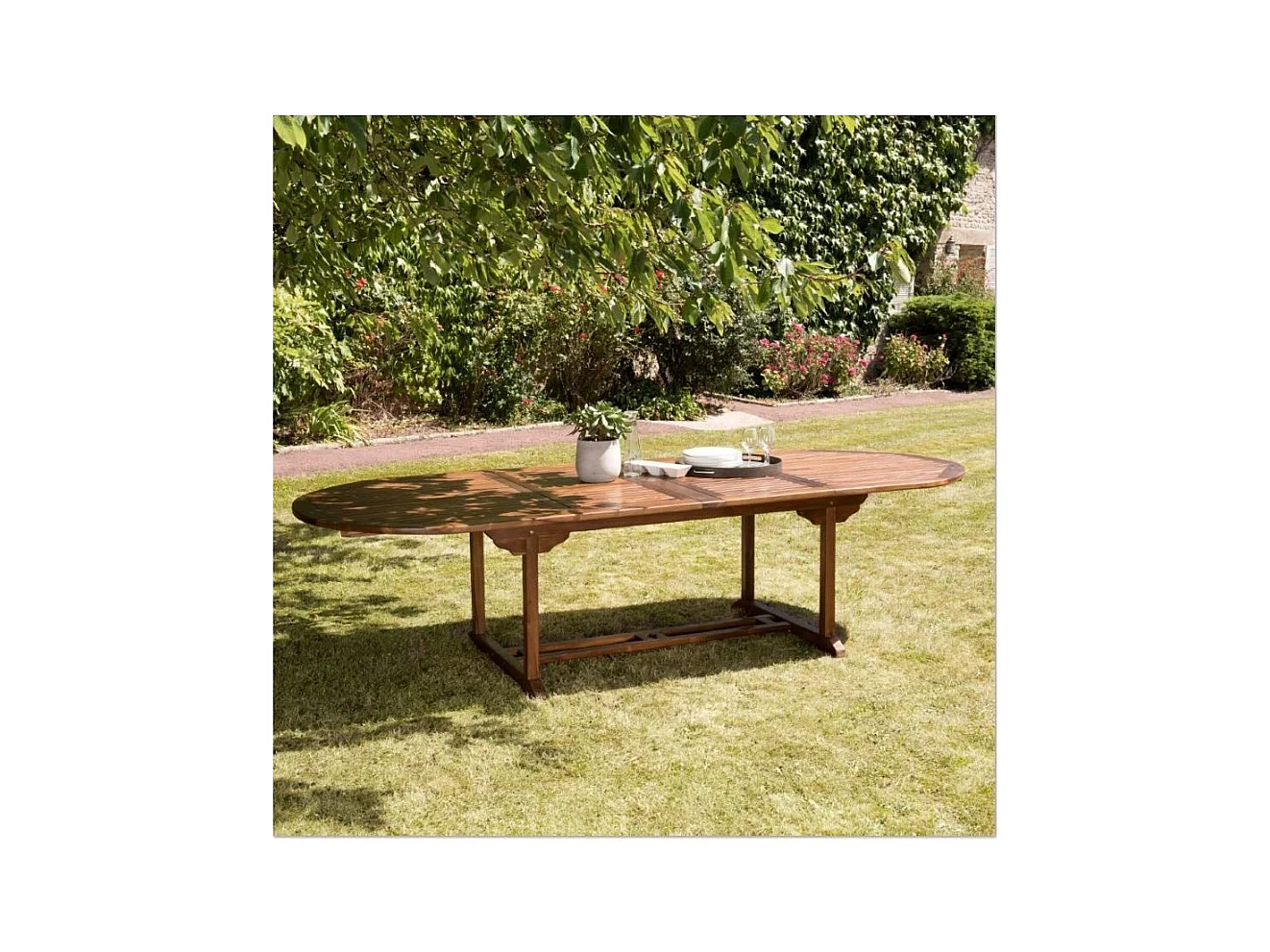 MAEVA - Table ovale double extension 200/300*120 en bois Teck huilé