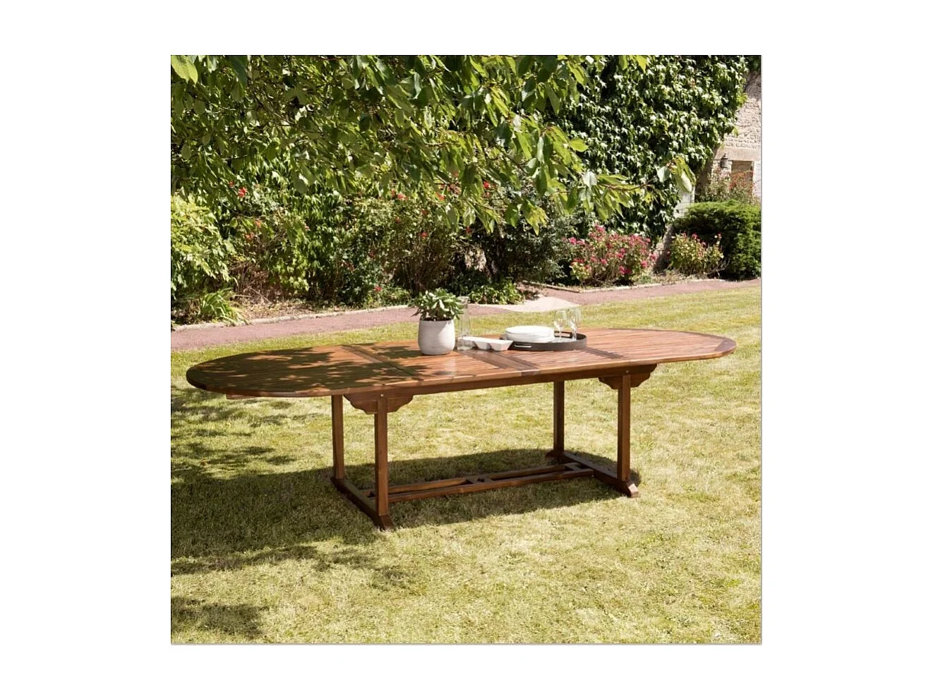 MAEVA - Table de jardin ovale en bois teck huilé double ext. 200/300cm