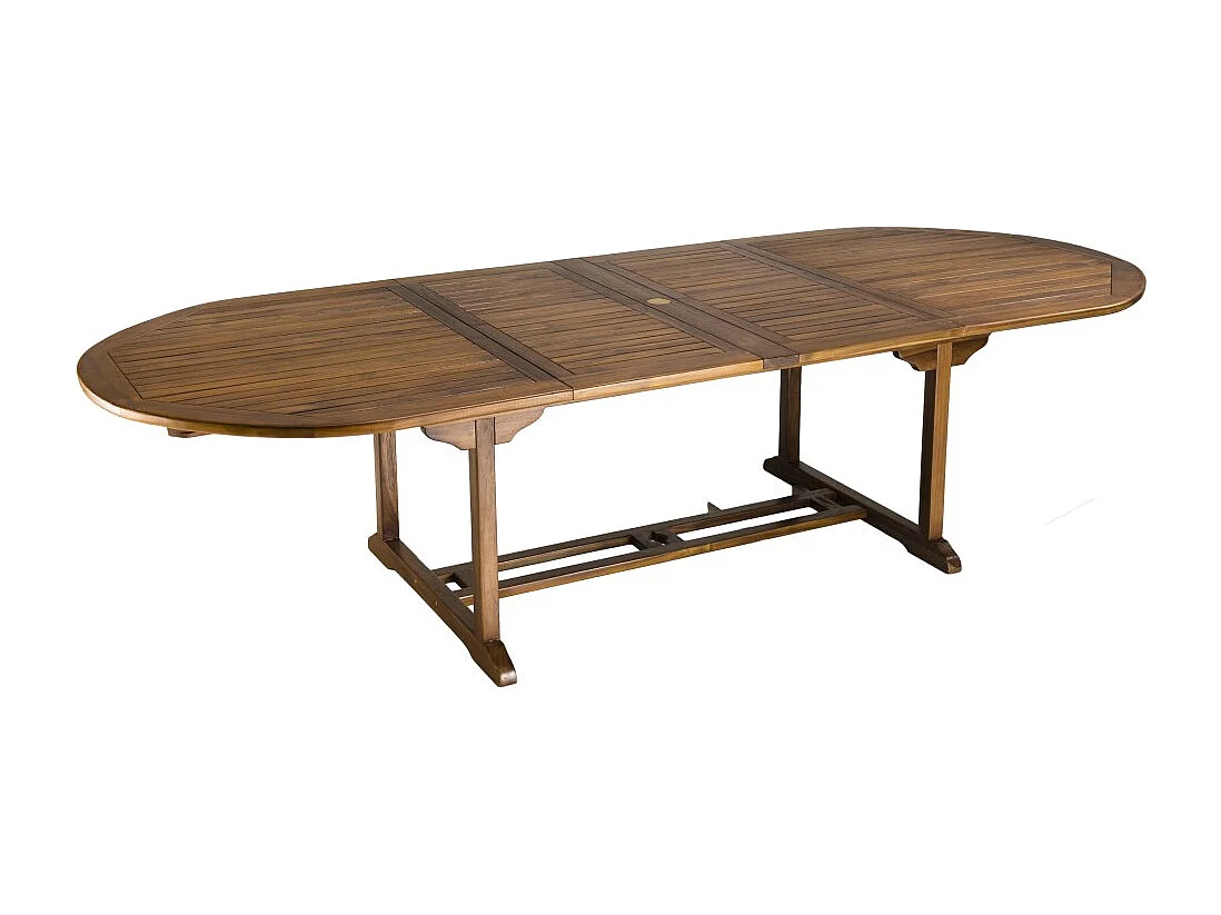 MAEVA - Table de jardin ovale en bois teck huilé double ext. 200/300cm