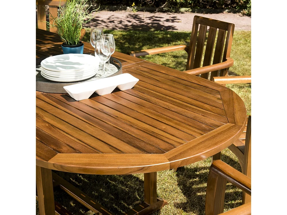 MAEVA - Table de jardin ovale en bois teck huilé double ext. 200/300cm