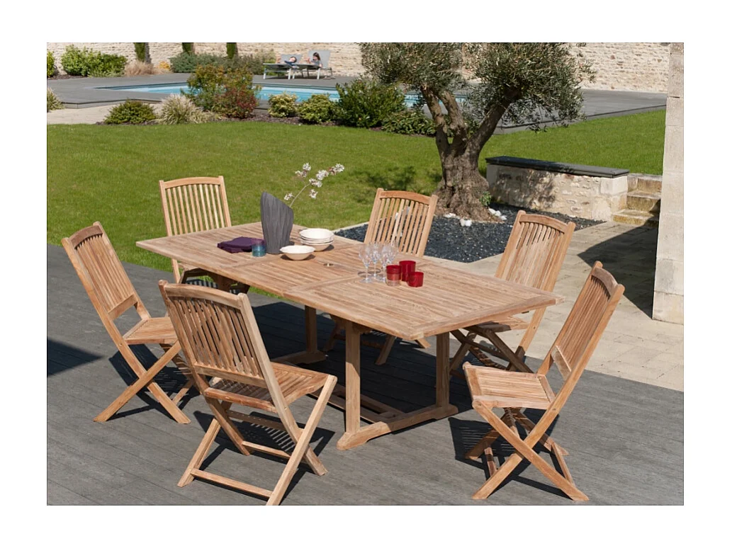 FUN - Table de jardin 10 pers. - rect. Ext. 180/240 en bois Teck