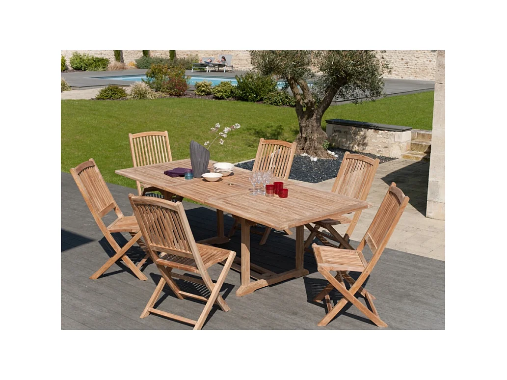 FUN - Table de jardin 10 pers. - rect. Ext. 180/240 en bois Teck