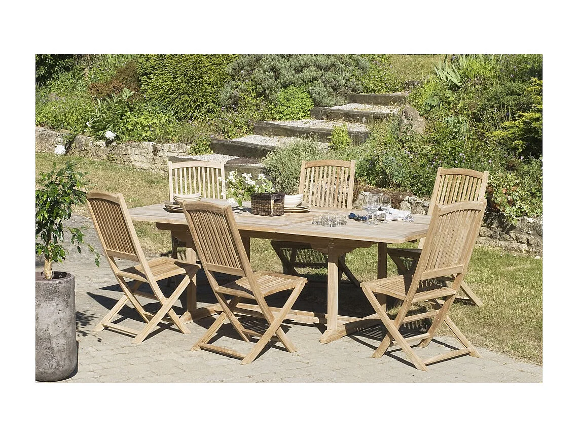 FUN - Table de jardin 10 pers. - rect. Ext. 180/240 en bois Teck