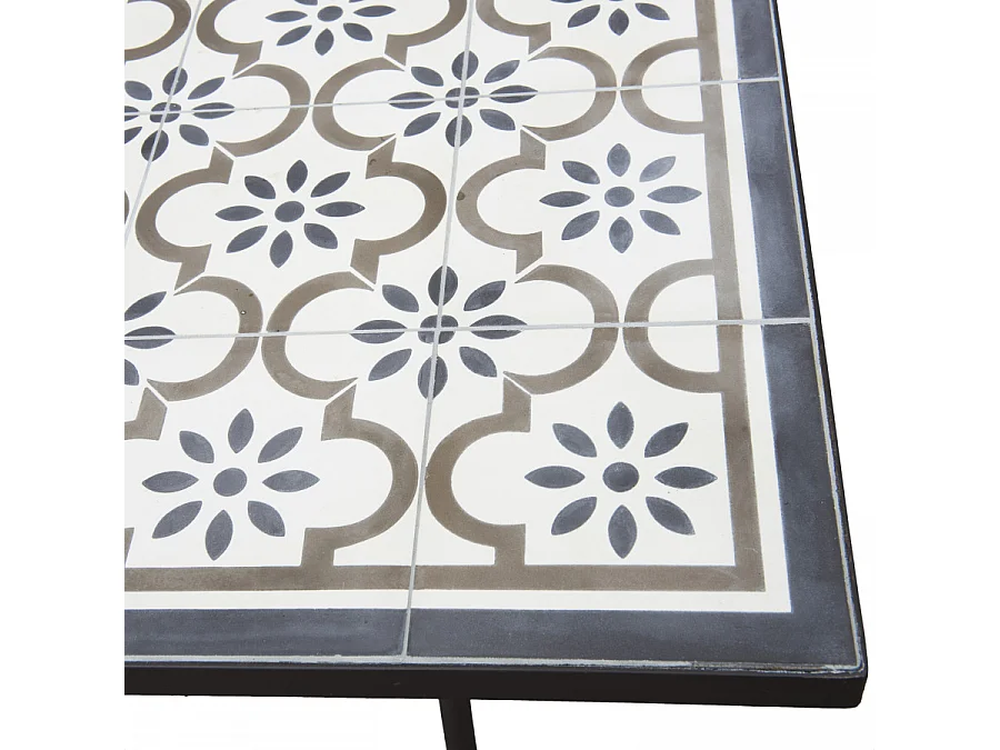 VICTOIRE - Table de jardin 6/8 personnes rectangulaire 203x102 cm carreaux de ciment pieds noirs arc métal