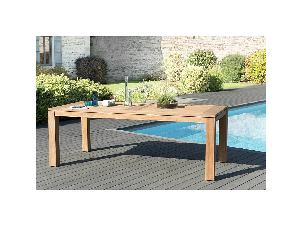 KIM - Table de jardin 6/8 personnes - DENVER 220 x 100 cm en bois Teck