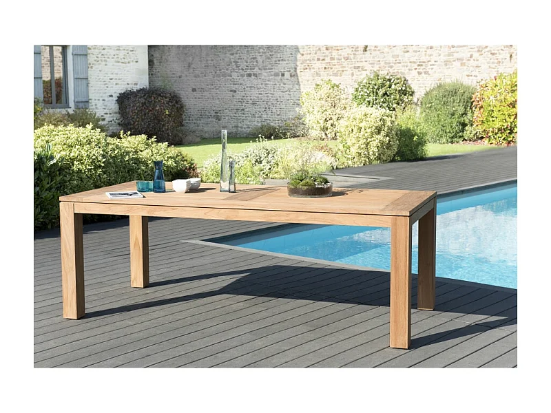 KIM - Table de jardin 6/8 personnes - DENVER 220 x 100 cm en bois Teck