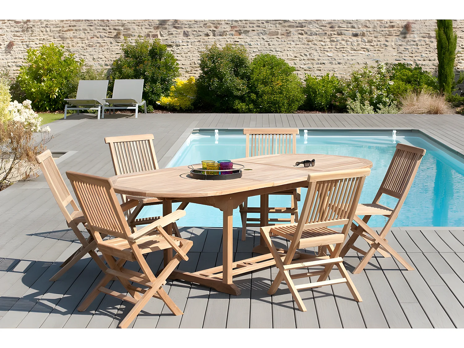 FUN - Table de jardin 8/10 personnes - ovale ext. 180/240 en bois Teck