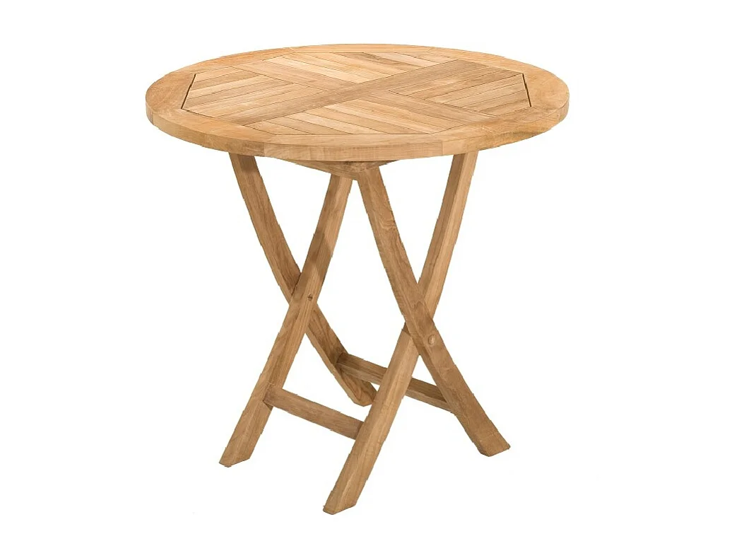 FUN - Table de jardin 2 personnes, ronde pliante 80 cm en bois teck