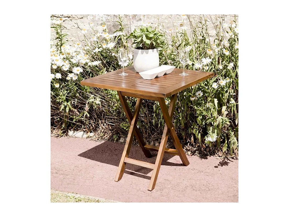 MAEVA - Table de jardin 2 personnes - carrée pliante 70x70cm en bois teck huilé