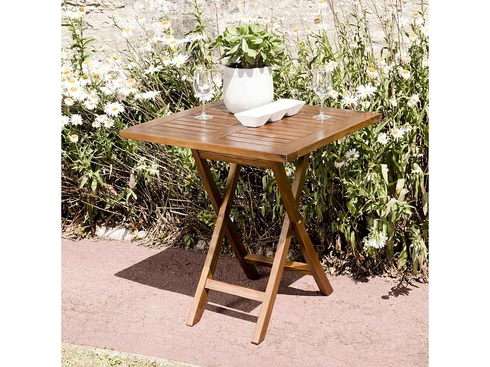 MAEVA - Table de jardin 2 pers. carrée pliante 70x70cm bois teck huilé