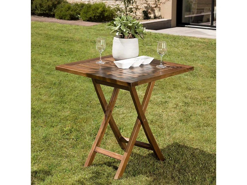 MAEVA - Table de jardin 2 pers. carrée pliante 70x70cm bois teck huilé