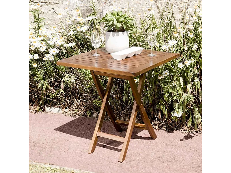 MAEVA - Table de jardin 2 pers. carrée pliante 70x70cm bois teck huilé