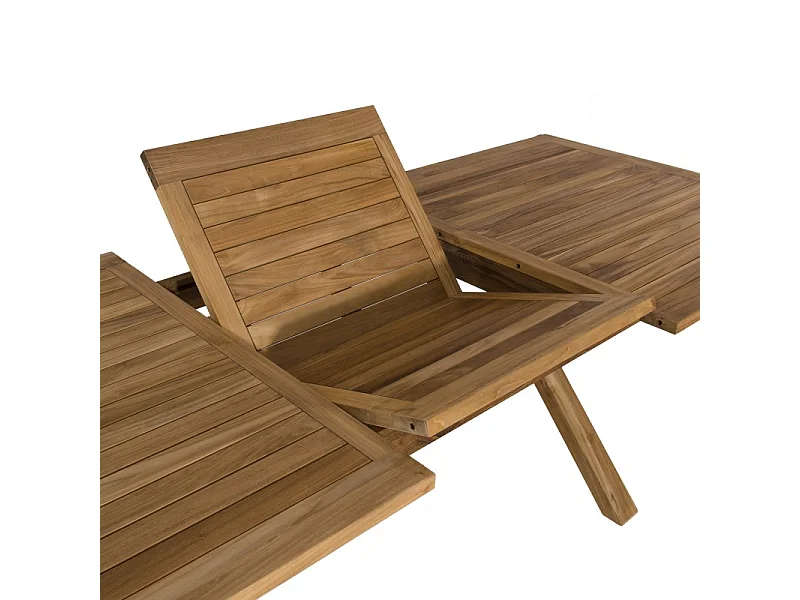 FUN - Table de jardin 10 pers.- rect. pieds croisés 180/240 bois Teck