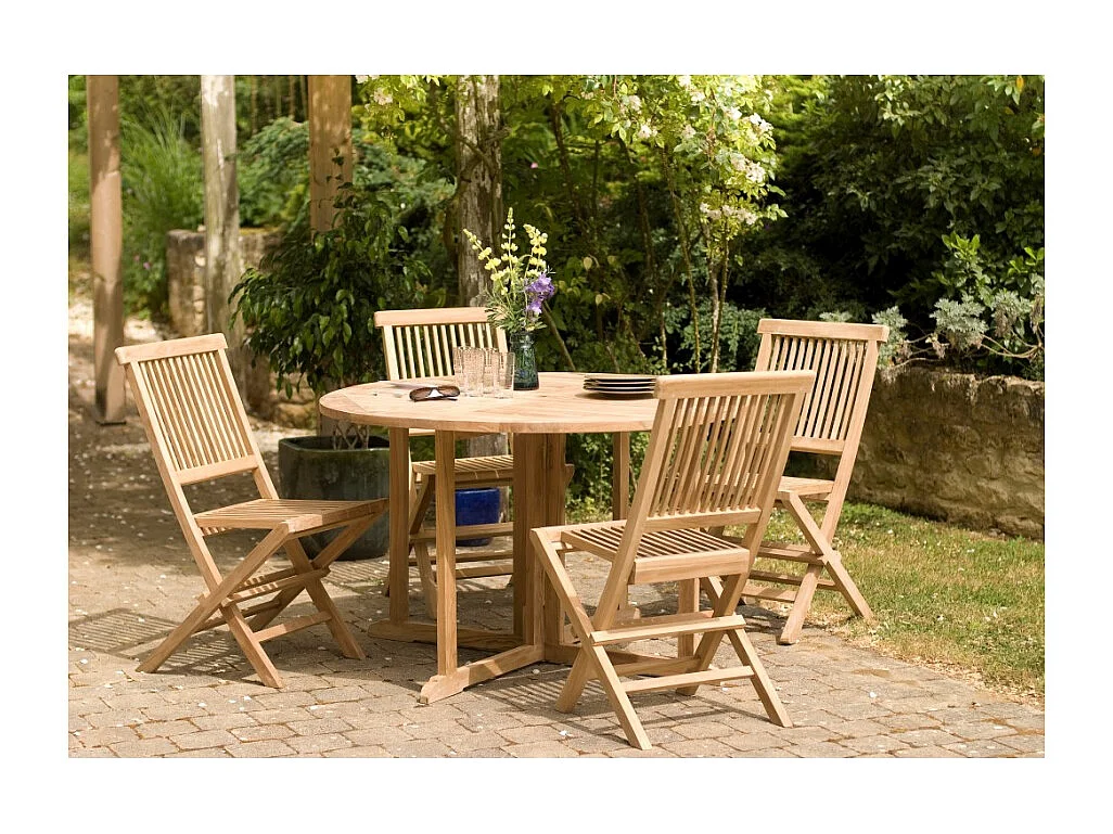FUN - Table de jardin 4/5 personnes - à rabats papillon en bois Teck