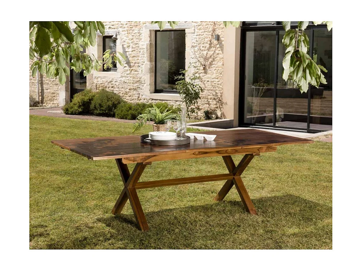 MAEVA - Table de jardin 8/10 pers. rect. ext. 180/240cm en bois teck huilé