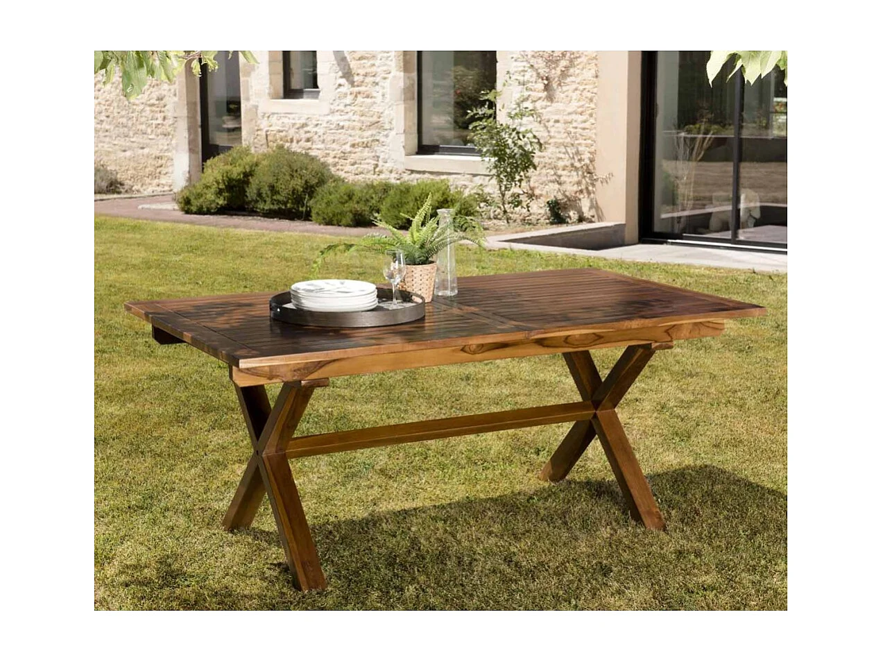 MAEVA - Table de jardin 8/10 pers. rect. ext. 180/240cm en bois teck huilé
