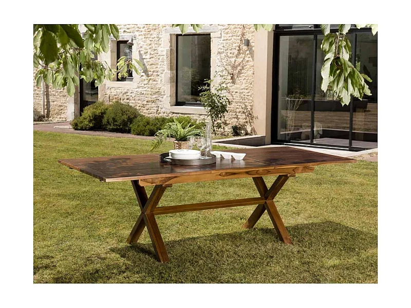 MAEVA - Table de jardin 8/10 pers. rect. ext. 180/240cm en bois teck huilé