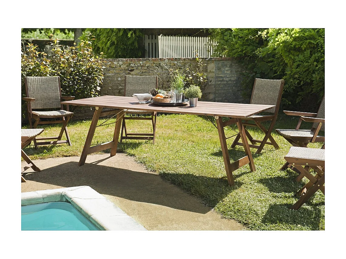 VICK - Table de jardin 6/8 pers. rect. 220x90 cm bois acacia huilé