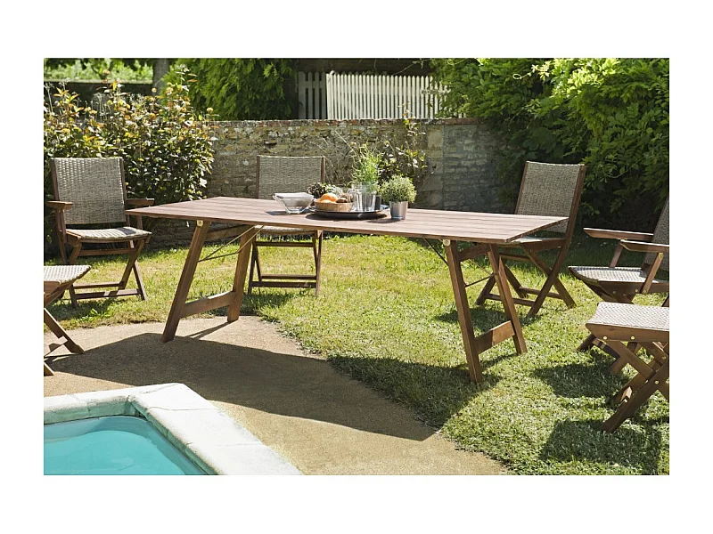 VICK - Table de jardin 6/8 pers. rect. 220x90 cm bois acacia huilé