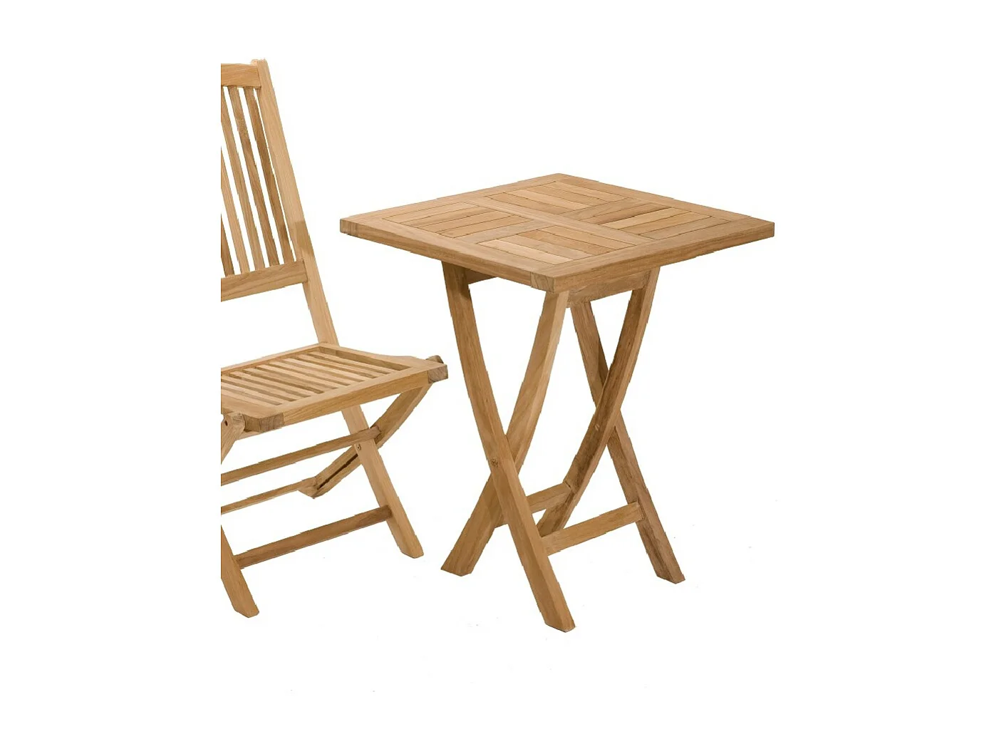 FUN - Table de jardin 2 personnes, carrée pliante 60x60cm en bois Teck