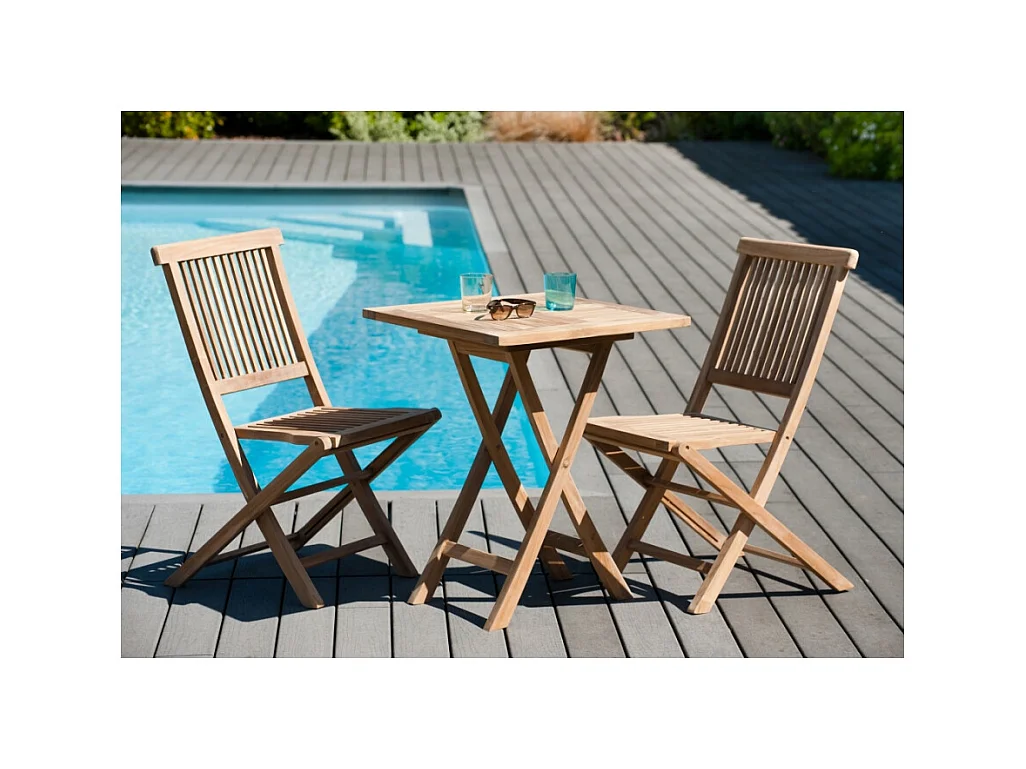 FUN - Table de jardin 2 personnes, carrée pliante 60x60cm en bois Teck
