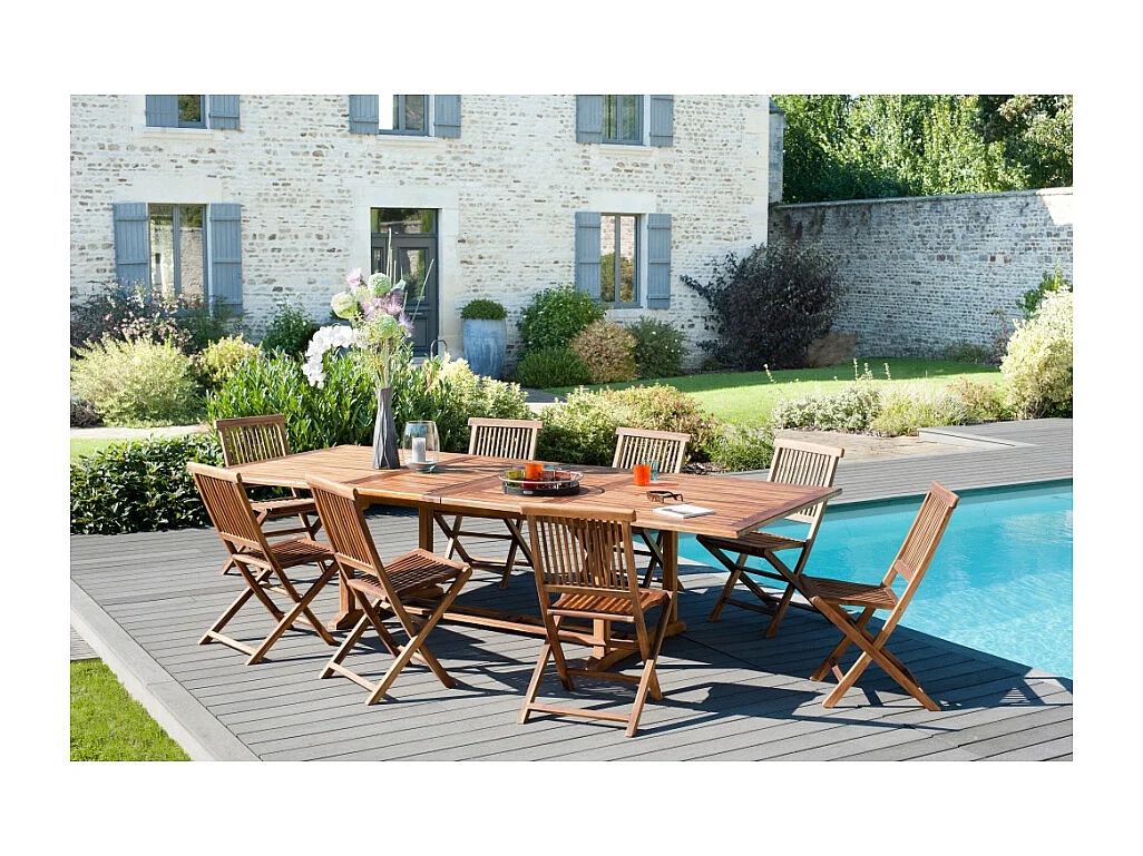 MAEVA - Table de jardin bois Teck huilé rect. double ext. 200/300cm