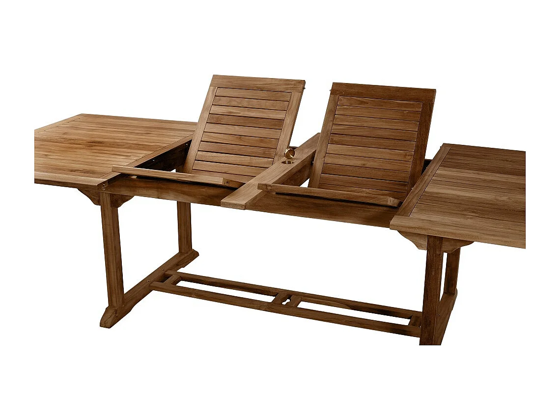 MAEVA - Table de jardin bois Teck huilé rect. double ext. 200/300cm
