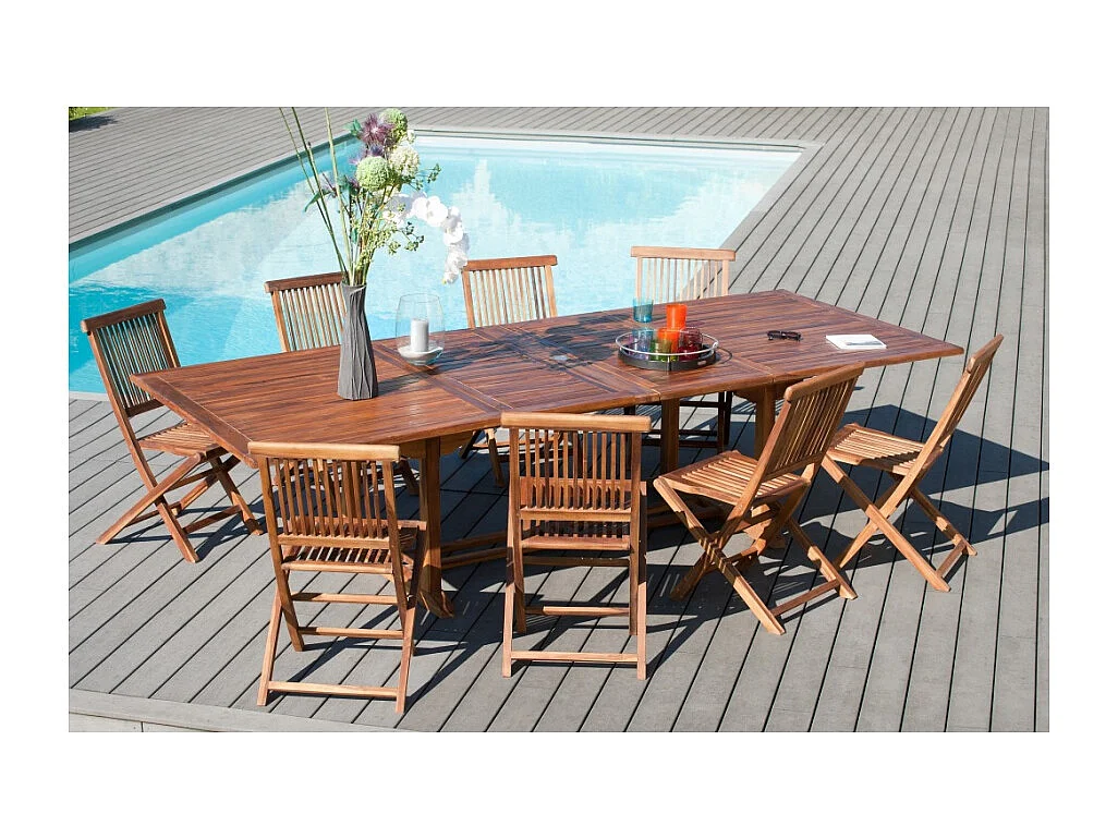 MAEVA - Table de jardin bois Teck huilé rect. double ext. 200/300cm