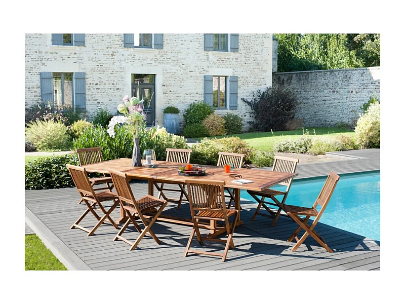 MAEVA - Table de jardin bois Teck huilé rect. double ext. 200/300cm