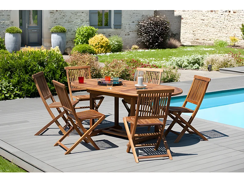 MAEVA - Table de jardin 4/6 pers. ovale ext. 120/180cm bois Teck huilé